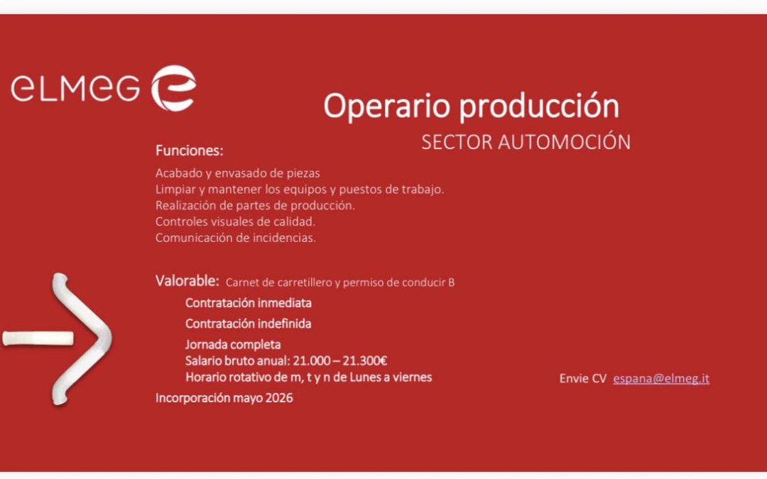 Elmeg selecciona operario de producción para su fábrica de La Charluca